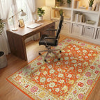 Vibrant Orange Floral Garden Rug - Office View
