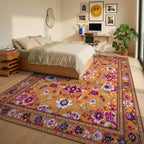 Vibrant Orange Floral Vine Rug - Bedroom View