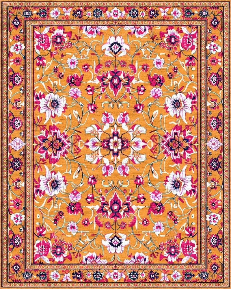 Vibrant Orange Floral Vine Rug - Cutout View