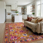 Vibrant Orange Floral Vine Rug - Living Room View