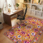 Vibrant Orange Floral Vine Rug - Office View
