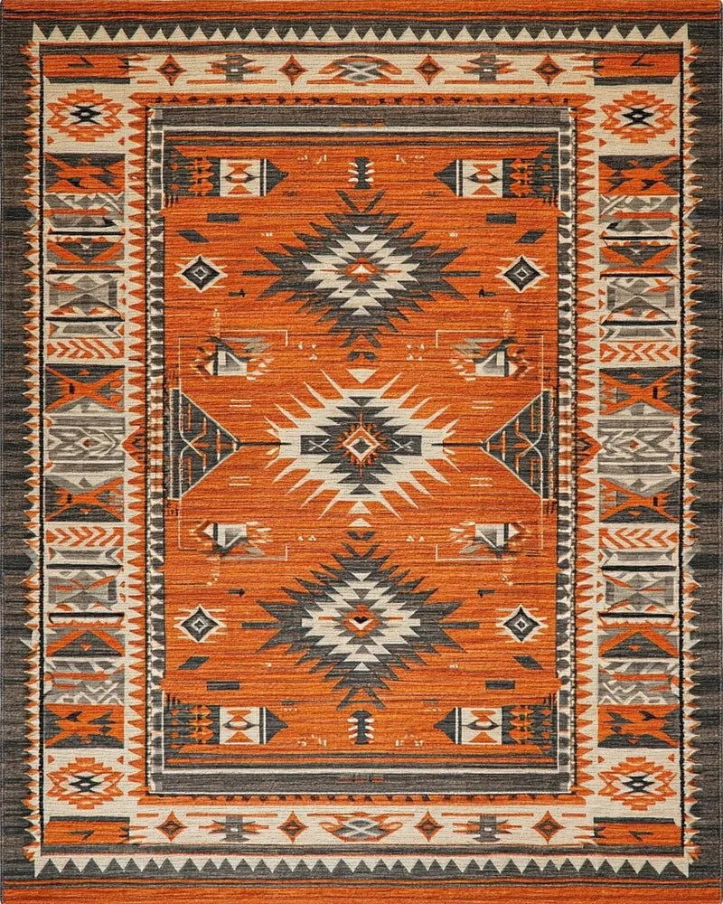 Vibrant Orange Geometric Medallion Rug - Cutout View