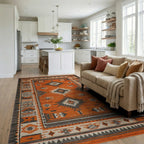 Vibrant Orange Geometric Medallion Rug - Living Room View