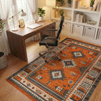 Vibrant Orange Geometric Medallion Rug - Office View