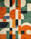 Vibrant Orange Green Geometric Rug - Cutout View