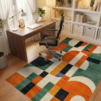 Vibrant Orange Green Geometric Rug - Office View