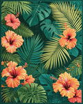 Vibrant Orange Hibiscus Tropical Leaf Design Rug - Cutout View