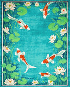Vibrant Orange Koi Fish Lily Pond Rug - Cutout View