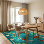 Vibrant Orange Koi Fish Lily Pond Rug - Dining Room View