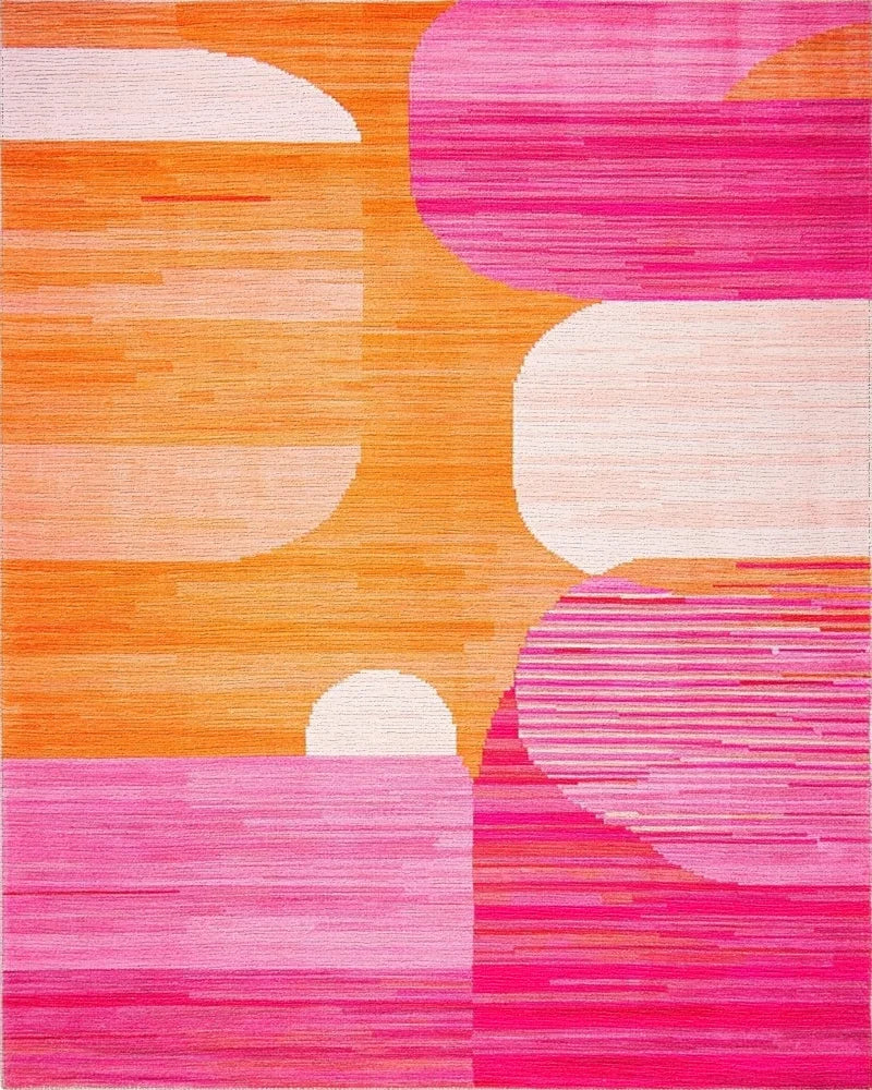 Vibrant Orange Pink Geometric Blend Rug - Cutout View