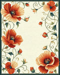 Vibrant Orange Poppy Floral Border Rug - Cutout View