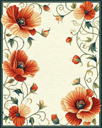 Vibrant Orange Poppy Floral Border Rug - Cutout View