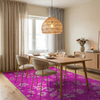 Vibrant Pink Blossom Branch Rug - Dining Room View