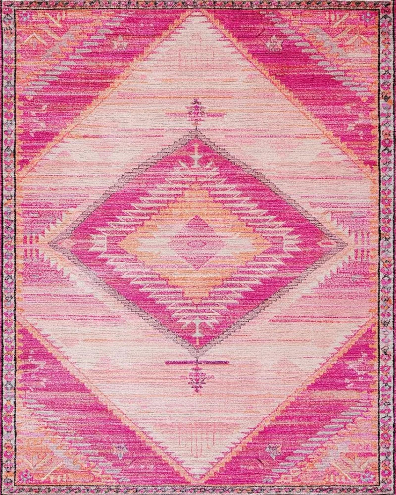 Vibrant Pink Diamond Tribal Rug - Cutout View
