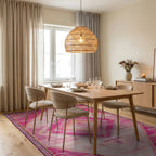 Vibrant Pink Diamond Tribal Rug - Dining Room View