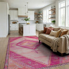 Vibrant Pink Diamond Tribal Rug - Living Room View
