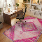 Vibrant Pink Diamond Tribal Rug - Office View
