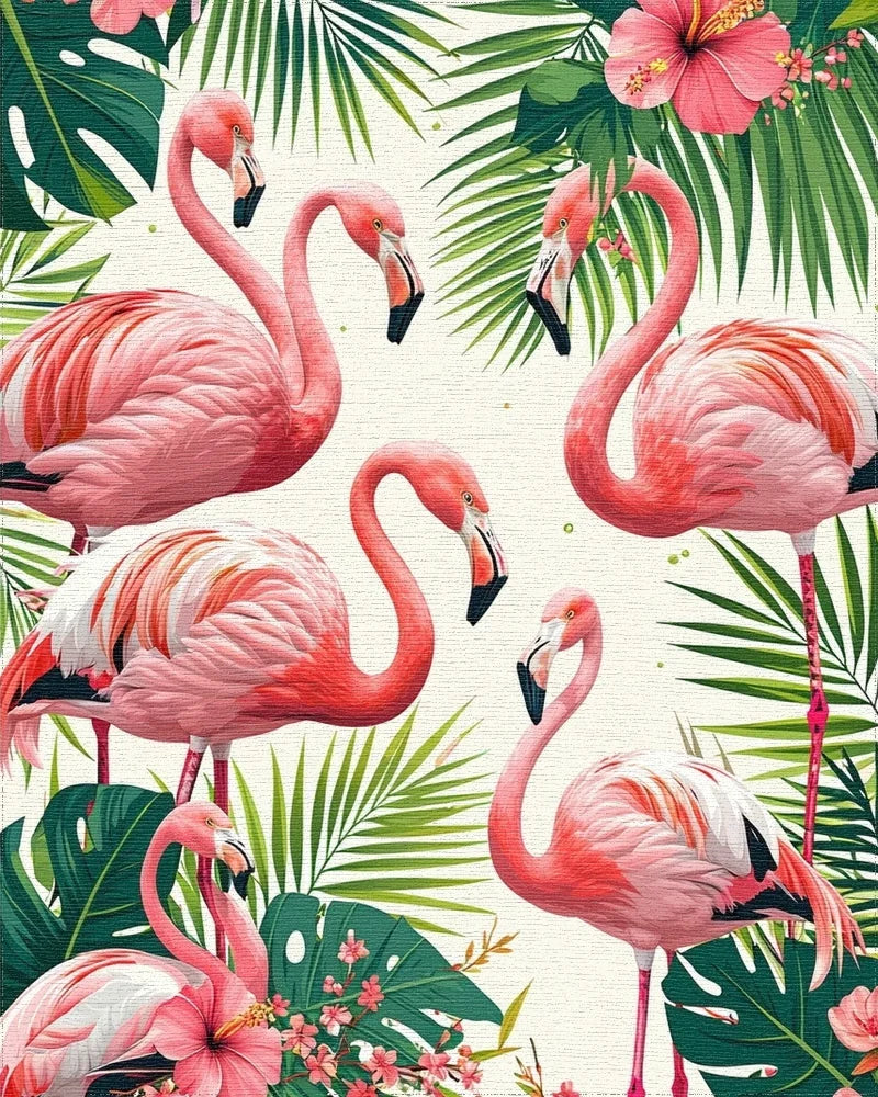 Vibrant Pink Flamingos Tropical Leaf Rug - Cutout View