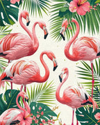 Vibrant Pink Flamingos Tropical Leaf Rug - Cutout View