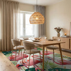 Vibrant Pink Flamingos Tropical Leaf Rug - Dining Room View