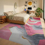 Vibrant Pink Gray Gold Agate Marble Rug - Bedroom View