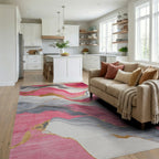 Vibrant Pink Gray Gold Agate Marble Rug - Living Room View