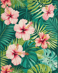 Vibrant Pink Hibiscus Tropical Leaves Rug - Cutout View
