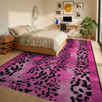 Vibrant Pink Leopard Spots Rug - Bedroom View