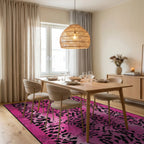 Vibrant Pink Leopard Spots Rug - Dining Room View