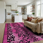 Vibrant Pink Leopard Spots Rug - Living Room View