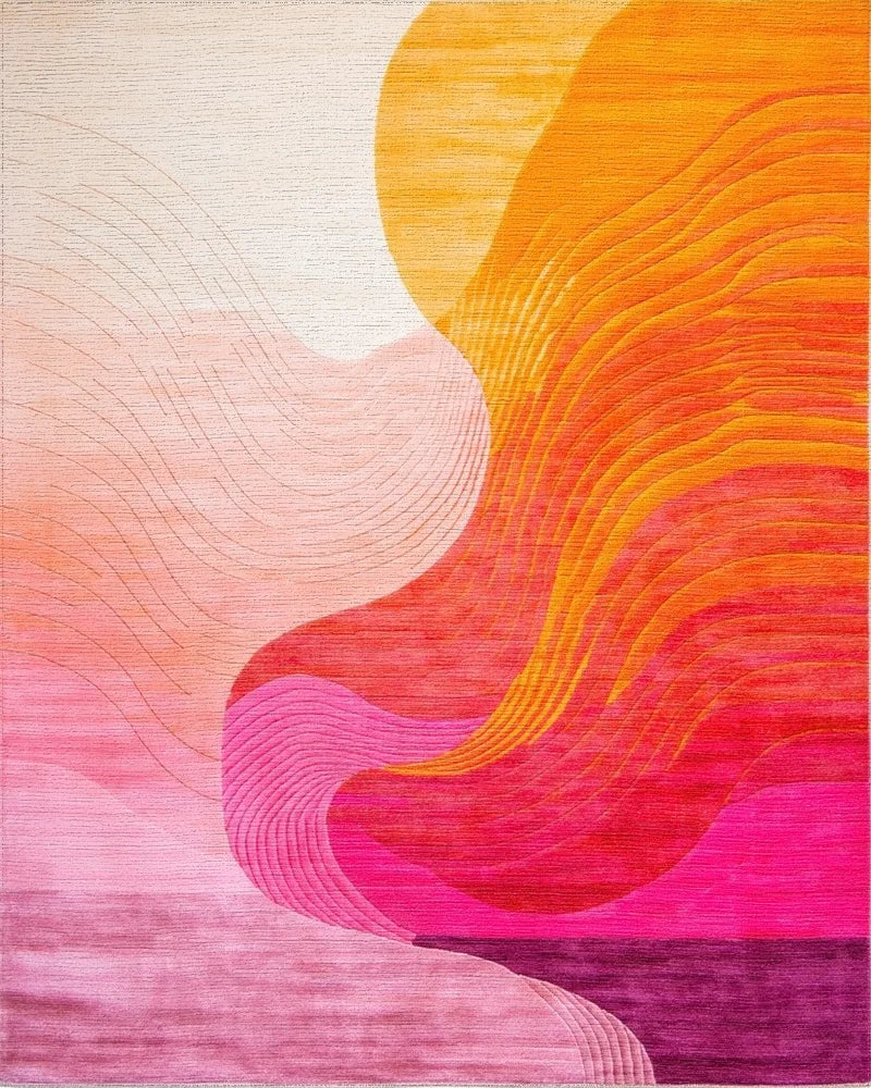 Vibrant Pink Orange Abstract Wave Rug - Cutout View