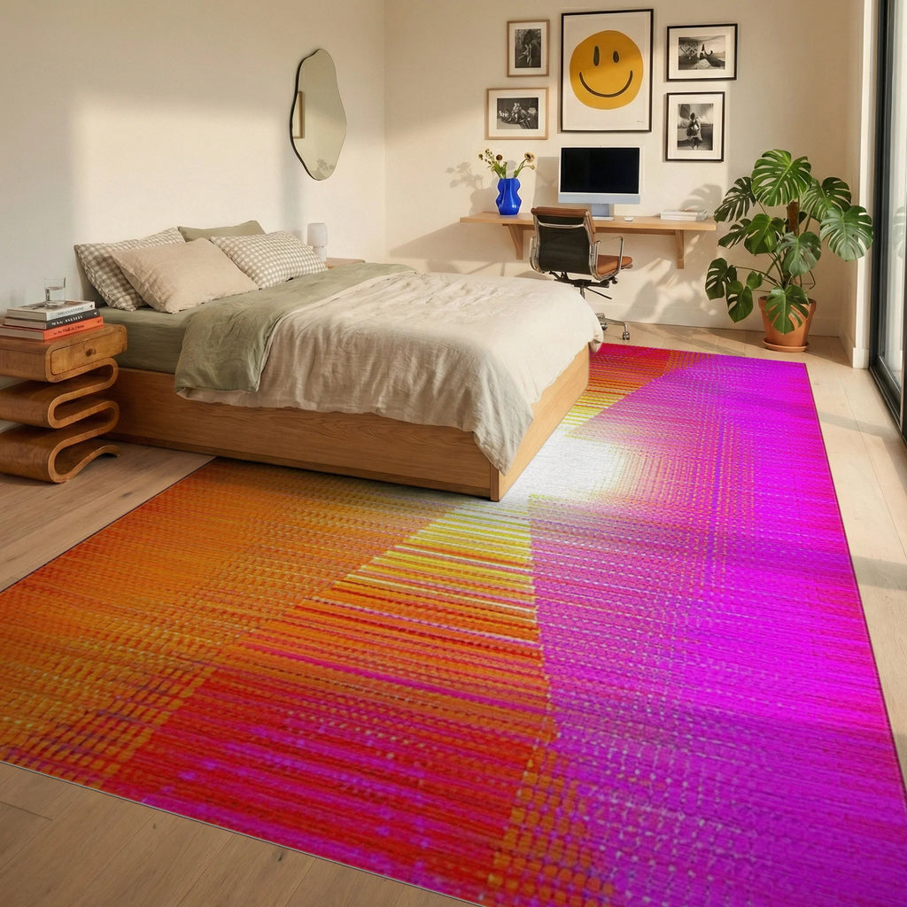 Vibrant Pink Orange Gradient Staircase Rug - Bedroom View