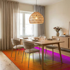 Vibrant Pink Orange Gradient Staircase Rug - Dining Room View