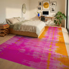 Vibrant Pink Orange Tie Dye Rug - Bedroom View