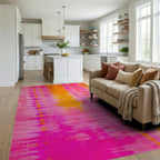 Vibrant Pink Orange Tie Dye Rug - Living Room View