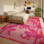 Vibrant Pink Tiger Jungle Scene Rug - Bedroom View