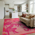Vibrant Pink Tiger Jungle Scene Rug - Living Room View