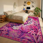Vibrant Pink Tiger Jungle Scene Rug - Bedroom View