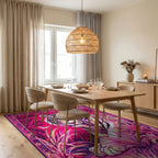 Vibrant Pink Tiger Jungle Scene Rug - Dining Room View