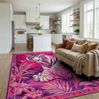 Vibrant Pink Tiger Jungle Scene Rug - Living Room View