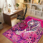 Vibrant Pink Tiger Jungle Scene Rug - Office View