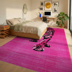 Vibrant Pink Tiger Striking Pose Rug - Bedroom View