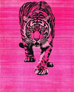 Vibrant Pink Tiger Striking Pose Rug - Cutout View