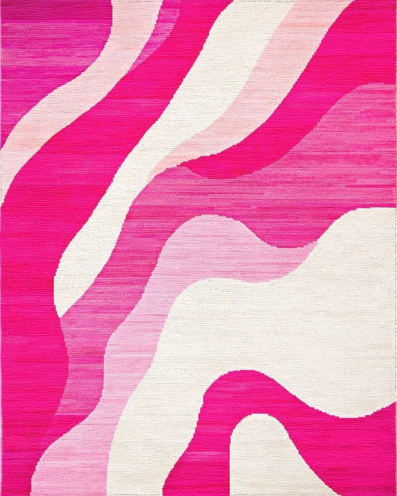 Vibrant Pink Wave Abstract Rug - Cutout View