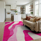 Vibrant Pink Wave Abstract Rug - Living Room View