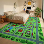 Vibrant Playful Town Map Rug - Bedroom View