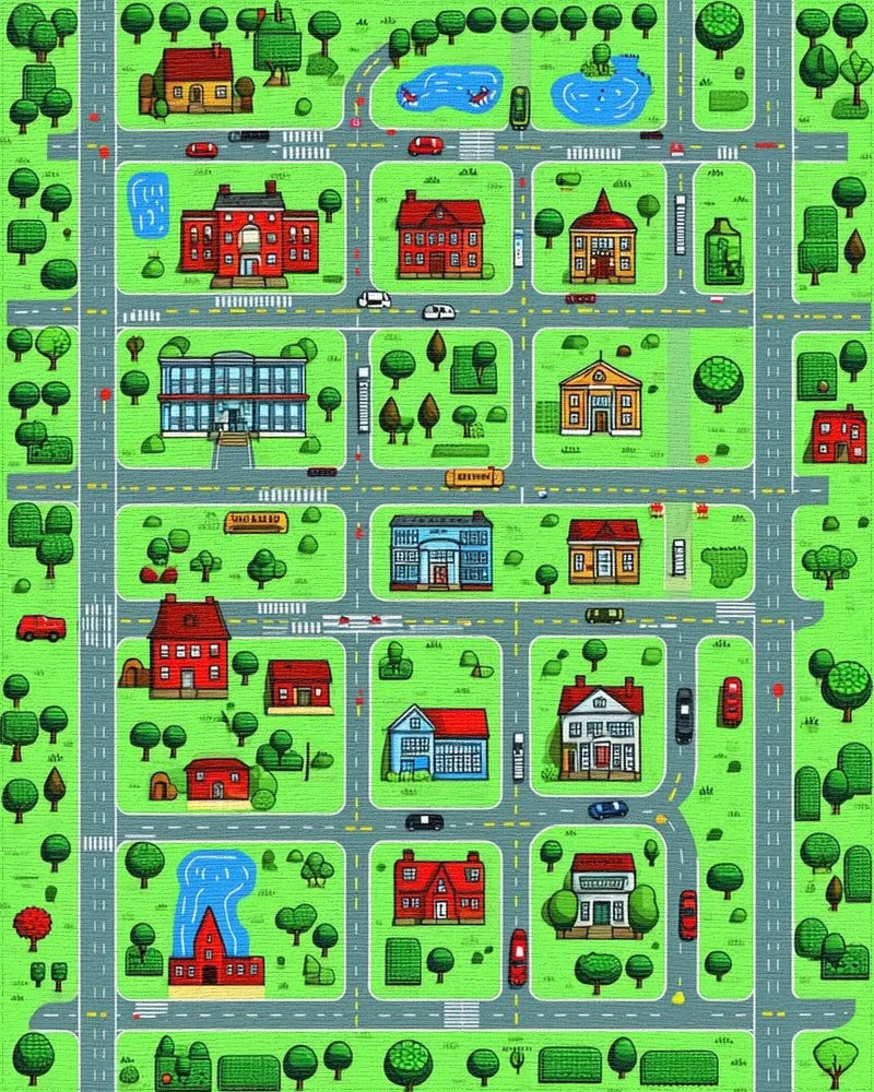 Vibrant Playful Town Map Rug - Cutout View