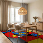 Vibrant Primary Geometric Circles Rug - Dining Room View