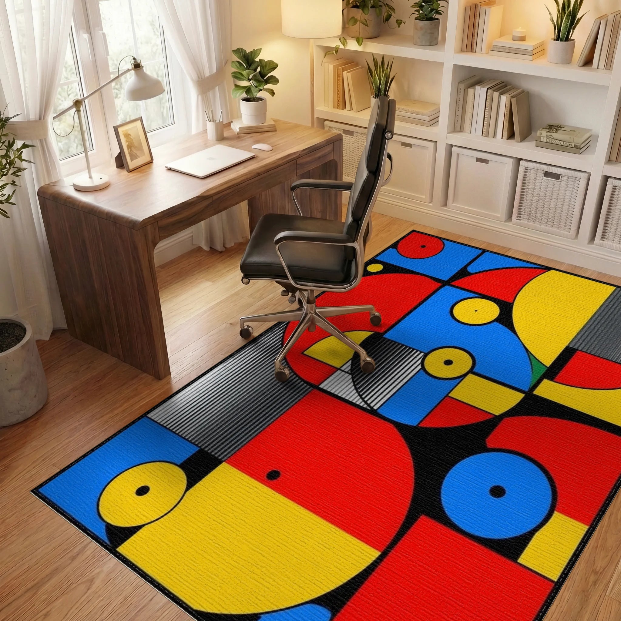 Vibrant Primary Geometric Circles Rug - Office View
