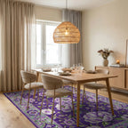 Vibrant Purple Floral Garden Rug - Dining Room View